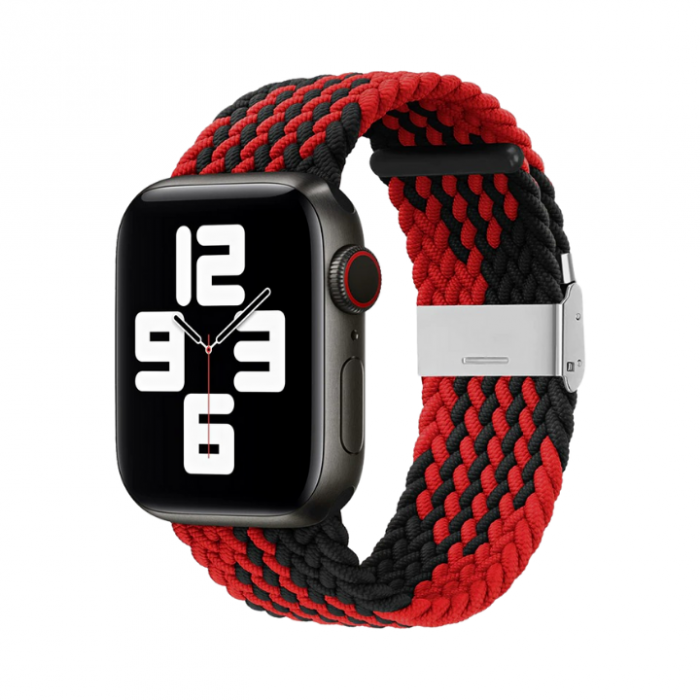 Curea Apple Watch Braided Loop Black and Red 45 44 42mm