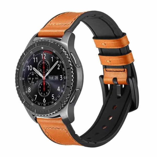 Curea din piele maro si silicon 22mm pentru Huawei Watch sau Samsung Watch