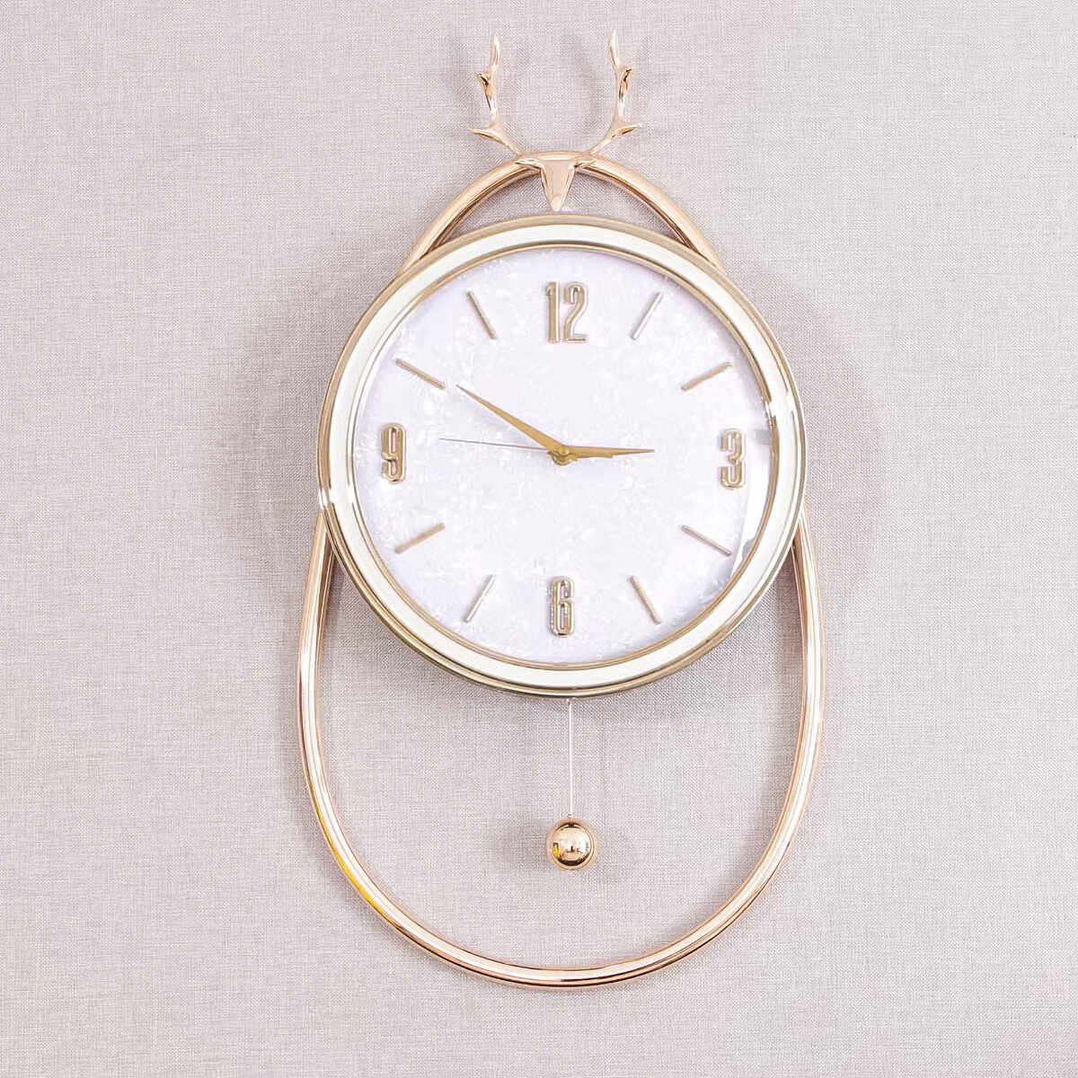 Ceas de perete cu pendul, stil elegant, Metal, mecanism Silentios, D4212, 35*57 cm, Auriu/Alb
