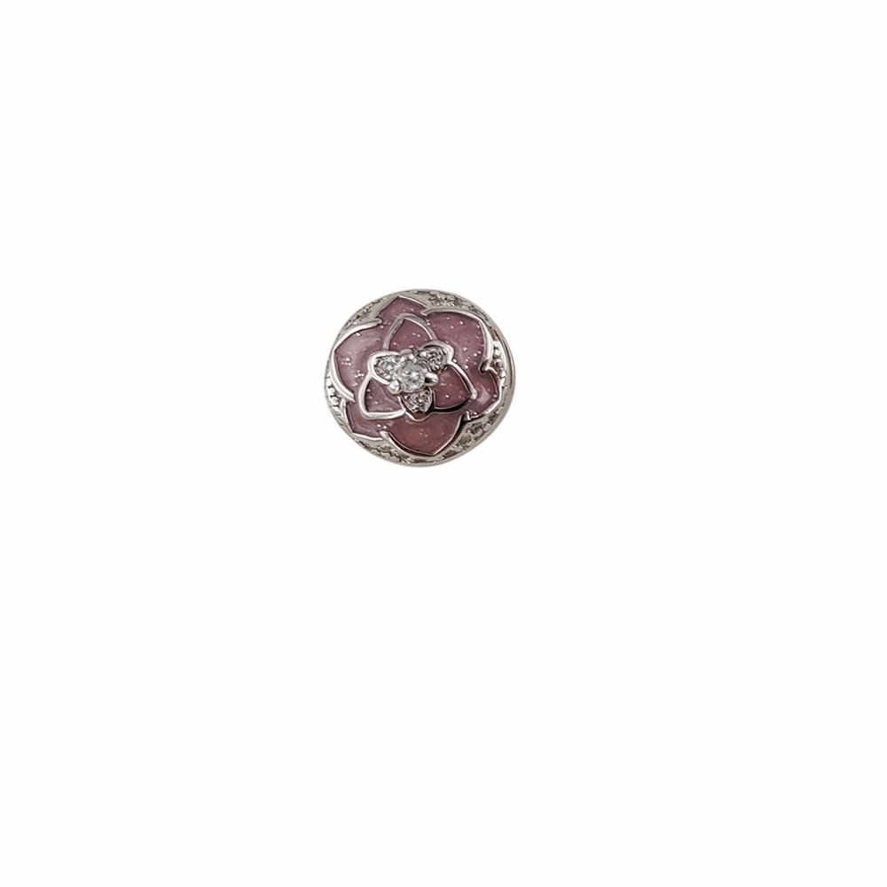 Talisman argint, model floare, cu email roz si zirconii albe