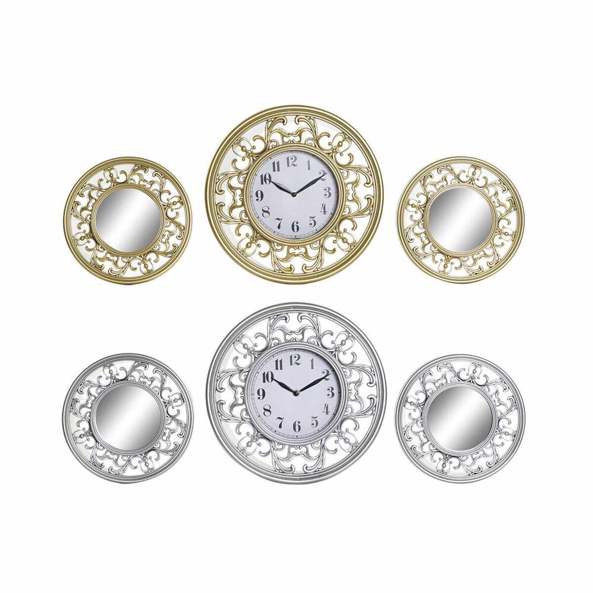 Ceas de Perete DKD Home Decor Oglindă Geam Argintiu Auriu* polipropilenă (25 x 2 x 25 cm) (35 x 6 x 35 cm) (3 pcs) (2 pcs)